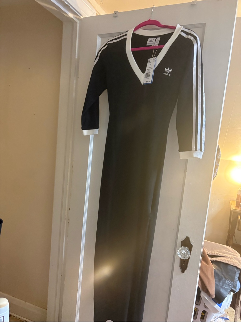adidas Black Maxi Dress with White Stripe Trim